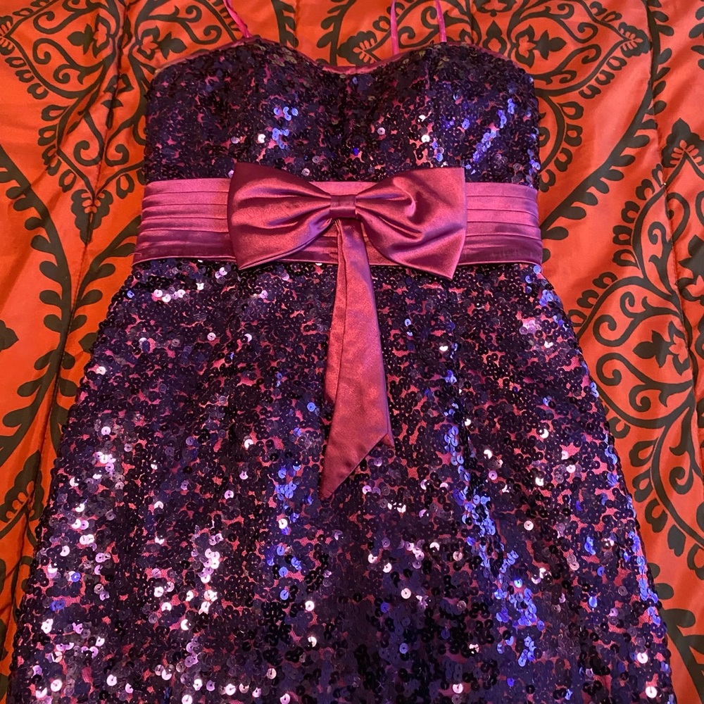 Dave & Johnny Sequin Embellished Purple Babydoll Dress